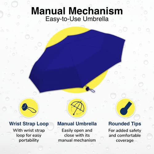 Weather Station Mini Rain Umbrella, Ultra Lite Manual Folding Umbrella, Windproof, Lightweight and Packable for Travel, Full 42 Inch Arc, Royal Blue