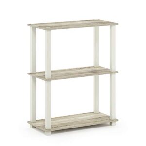 furinno turn-s-tube 3-tier compact multipurpose shelf display rack with square tube, sonoma oak/white