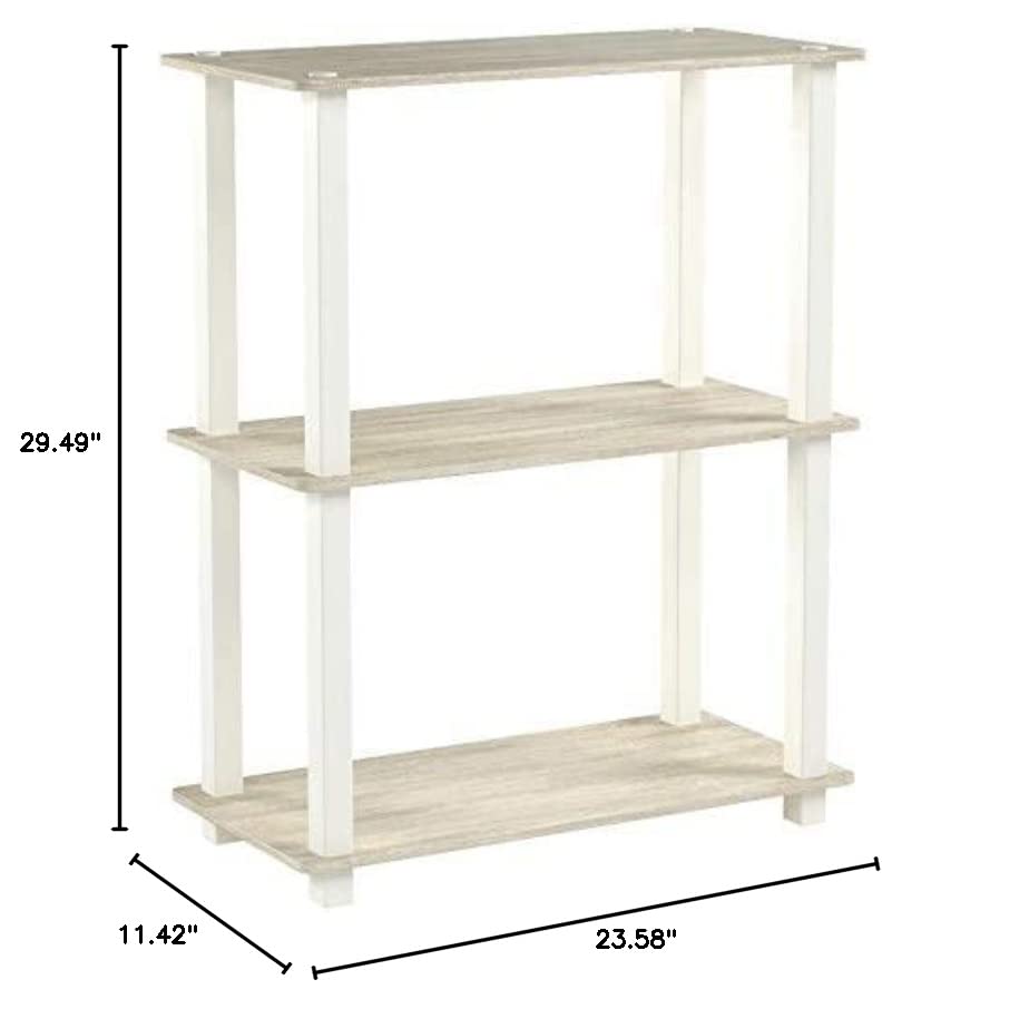 Furinno Turn-S-Tube 3-Tier Compact Multipurpose Shelf Display Rack with Square Tube, Sonoma Oak/White