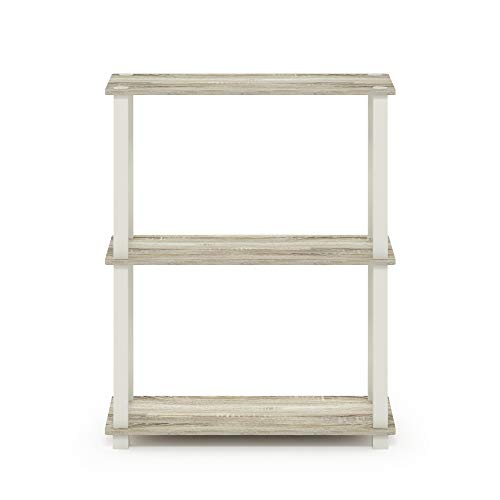 Furinno Turn-S-Tube 3-Tier Compact Multipurpose Shelf Display Rack with Square Tube, Sonoma Oak/White