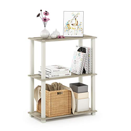 Furinno Turn-S-Tube 3-Tier Compact Multipurpose Shelf Display Rack with Square Tube, Sonoma Oak/White