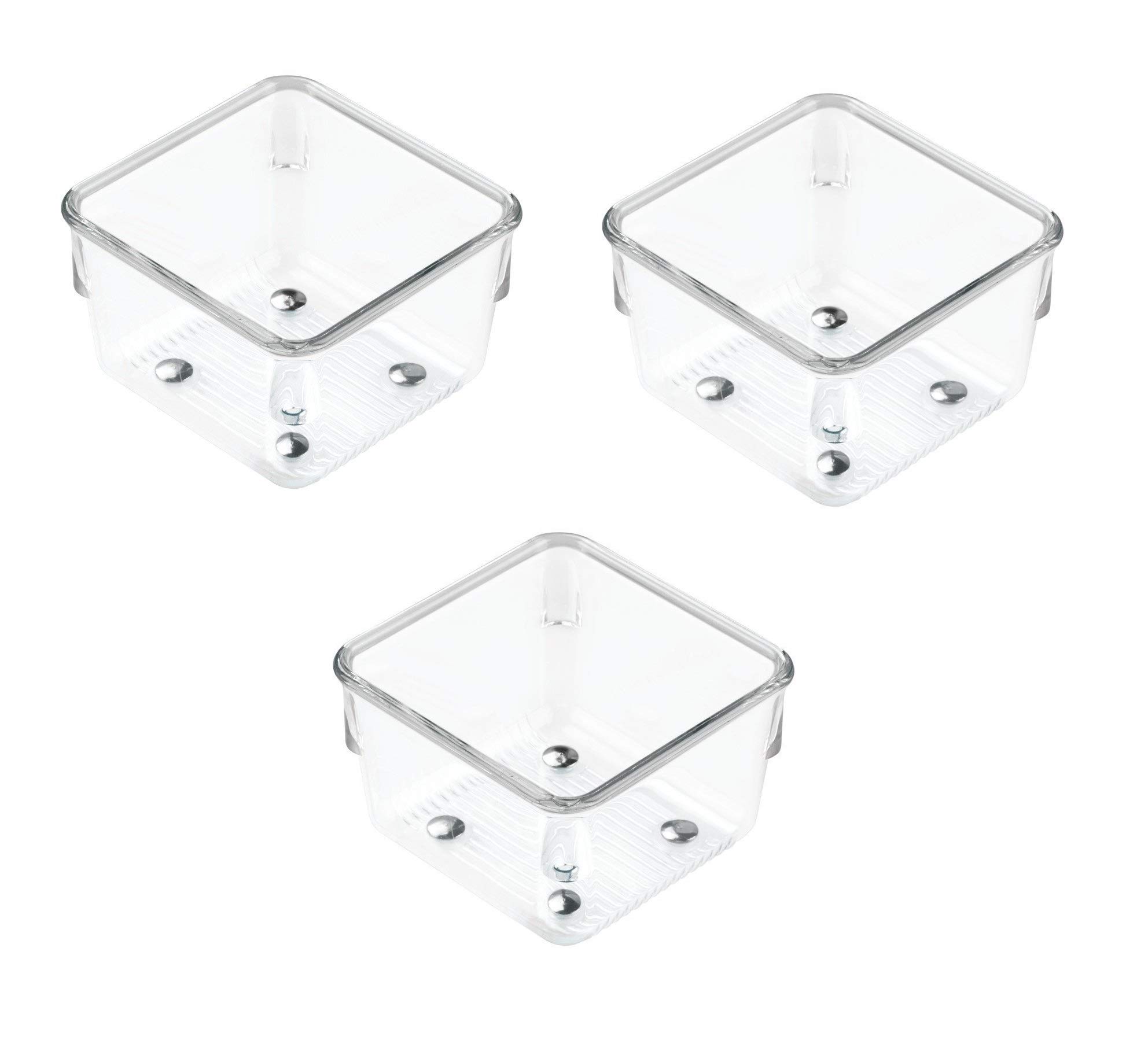 InterDesign Linus Kitchen Drawer Organizer for Utensils, Tools, Gadgets - 3" x 3" x 2", Clear, Set of 3