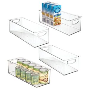 mdesign plastic stackable kitchen organizer - storage bin with handles for refrigerator, freezer, cabinet, and pantry shelves organization - food container - ligne collection - 4 pack - clear