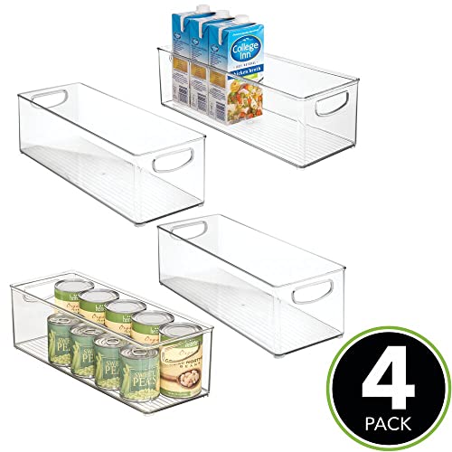 mDesign Plastic Stackable Kitchen Organizer - Storage Bin with Handles for Refrigerator, Freezer, Cabinet, and Pantry Shelves Organization - Food Container - Ligne Collection - 4 Pack - Clear