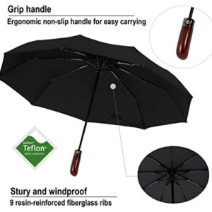 VAN BEEKEN Umbrella with Wooden Handle – Lightweight, Portable and Compact, Ideal for Travel – City Umbrella with Auto Open Close Function - Umbrella Windproof for Men