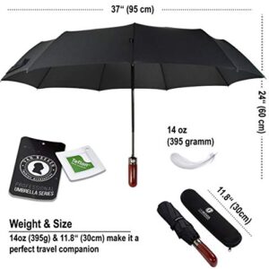 VAN BEEKEN Umbrella with Wooden Handle – Lightweight, Portable and Compact, Ideal for Travel – City Umbrella with Auto Open Close Function - Umbrella Windproof for Men