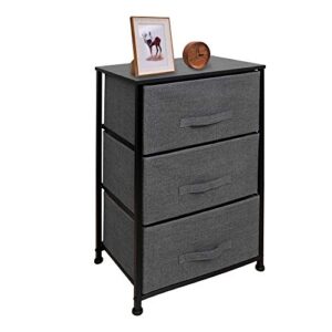 east loft nightstand dresser storage organizer for closet, nursery, bathroom, laundry or bedroom 3 fabric drawers, solid wood top, durable steel frame (charcoal)