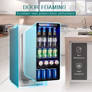 Kalamera Beverage Refrigerator, 15 inch Under Counter Beer Fridge for 104 Cans w/ 32-41℉ Temperature Range, Drink Fridge with Stainless Steel Door