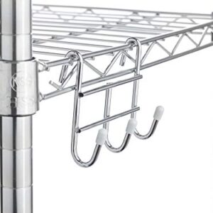 Home Storage Space Wire Shelving 3-Hooks, Steel, Chrome Color, 4-Pack
