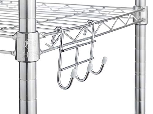 Home Storage Space Wire Shelving 3-Hooks, Steel, Chrome Color, 4-Pack