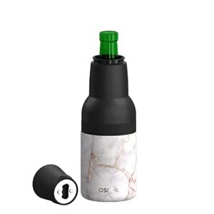 asobu frosty beer holder 2 go vacuum insulated double walled stainless steel beer can and bottle cooler with beer opener eco friendly and bpa free (marble)