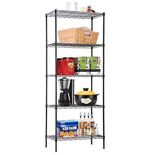 5-Wire Shelving Unit Steel Large Metal Shelf Organizer Garage Storage Shelves Heavy Duty NSF Commercial Grade Utility Storage Metal Layer Rack for Garage Kitchen Office 14"D x 24"W x 60"H,Black