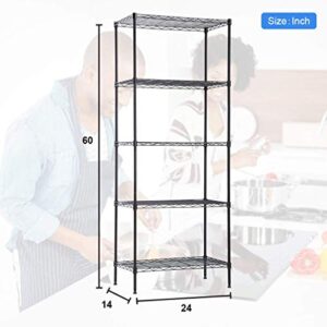 5-Wire Shelving Unit Steel Large Metal Shelf Organizer Garage Storage Shelves Heavy Duty NSF Commercial Grade Utility Storage Metal Layer Rack for Garage Kitchen Office 14"D x 24"W x 60"H,Black