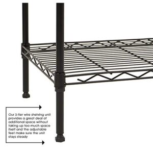 5-Wire Shelving Unit Steel Large Metal Shelf Organizer Garage Storage Shelves Heavy Duty NSF Commercial Grade Utility Storage Metal Layer Rack for Garage Kitchen Office 14"D x 24"W x 60"H,Black