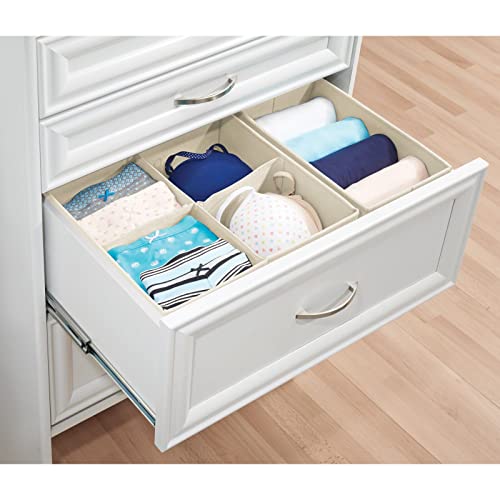 mDesign Soft Fabric Dresser Drawer/Closet Divided Storage Organizer Bins for Bedroom - Holds Lingerie, Bras, Socks, Leggings, Clothes, Purses, Scarves, Lido Collection - Set of 5 - Natural/Blue Stripe