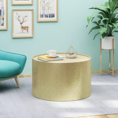 Christopher Knight Home Rache Modern Round Coffee Table with Hammered Iron, Gold, 26. 00” L x 26. 00” W x 17. 00” H