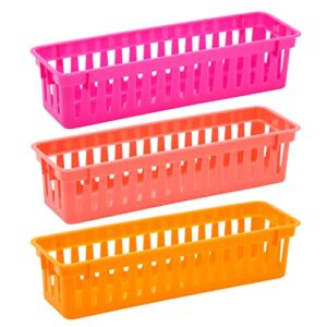 12-Pack Small Pencil Holder Trays, Elementary Teacher Supplies for Classroom Must Haves, Caddy, Plastic Organizer Baskets for Office Storage, Organization, Decorations (Rainbow, 10.0x2.9x2.4 in)