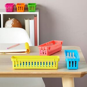 12-Pack Small Pencil Holder Trays, Elementary Teacher Supplies for Classroom Must Haves, Caddy, Plastic Organizer Baskets for Office Storage, Organization, Decorations (Rainbow, 10.0x2.9x2.4 in)