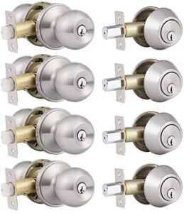 home improvement direct 4 pack keyed alike entry door knobs and single cylinder deadbolt lock combo set security for entrance and front door with classic satin nickel finish