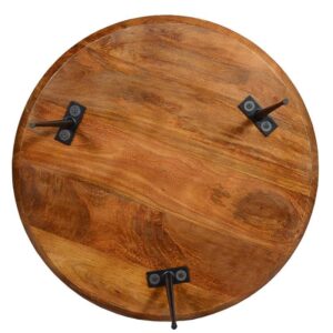 The Urban Port Round Mango Wood Coffee Table with Splayed Metal Legs, Brown and Black