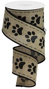 wired ribbon beige and black paw prints on royal 2.5" x 10 yards