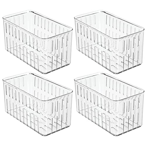 mDesign Plastic Food Cabinet Storage Organizer Container Bin with Open Vents for Kitchen, Pantry, Refrigerator Organization - Holds Fruit, Vegetables, Cheese - Ligne Collection - 4 Pack - Clear