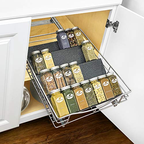 LYNK PROFESSIONAL® Spice Drawer Organizer - Heavy Gauge Steel 4 Tier Spice Rack - Drawer Insert Tray for Spice Jars, Herbs and Seasoning - Kitchen Cabinet Drawer Storage - Silver Metallic, Large