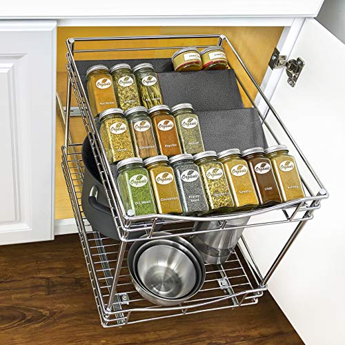 LYNK PROFESSIONAL® Spice Drawer Organizer - Heavy Gauge Steel 4 Tier Spice Rack - Drawer Insert Tray for Spice Jars, Herbs and Seasoning - Kitchen Cabinet Drawer Storage - Silver Metallic, Large