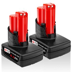 dtk 6.4ah 12v m 12 battery replacement for milwaukee m12 battery 48-11-2410 48-11-2411 48-11-2420 48-11-2440 48-11-2460,compatible with milwaukee m12 cordless power tools 2pack lithium batteries