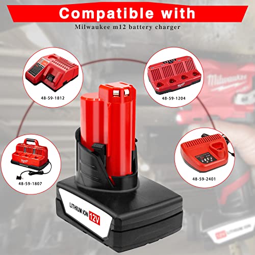 DTK 6.4Ah 12V M 12 Battery Replacement for Milwaukee M12 Battery 48-11-2410 48-11-2411 48-11-2420 48-11-2440 48-11-2460,Compatible with Milwaukee M12 Cordless Power Tools 2Pack Lithium Batteries