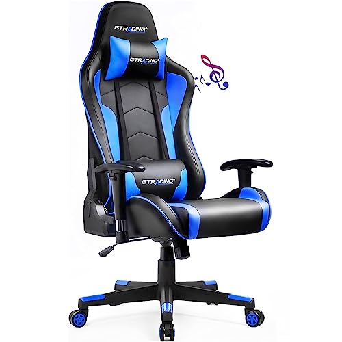 GTRACING Gaming Chair with Speakers Bluetooth Music Video Game Chair Audio Ergonomic Design Heavy Duty Office Computer Desk Chair（Blue）