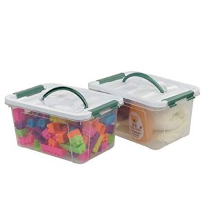 pekky 6 quart storage container box with handle and latching fresh design, small toy organizer bin, 2-packs