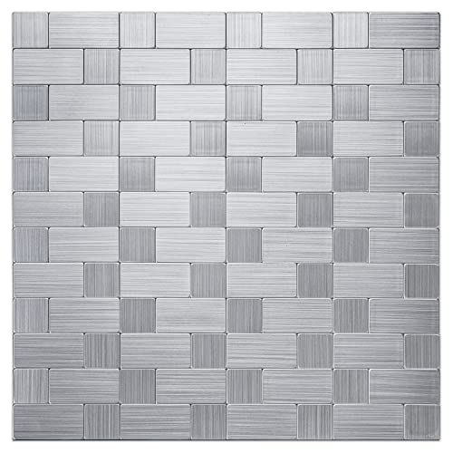 LK 10pcs Premium Self-Adhesive Metal Tiles - Peel and Stick Backsplash Tiles for Kitchen, 12"x12", Silver