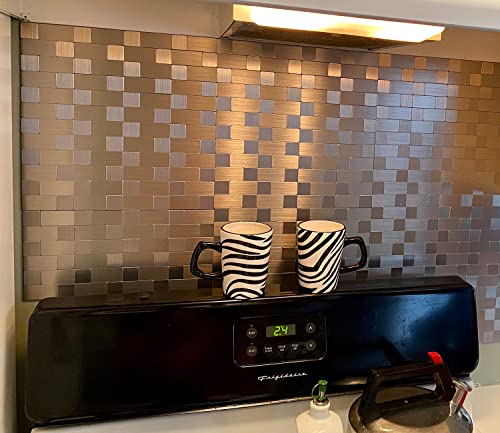 LK 10pcs Premium Self-Adhesive Metal Tiles - Peel and Stick Backsplash Tiles for Kitchen, 12"x12", Silver