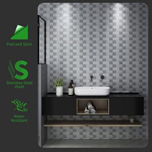 LK 10pcs Premium Self-Adhesive Metal Tiles - Peel and Stick Backsplash Tiles for Kitchen, 12"x12", Silver