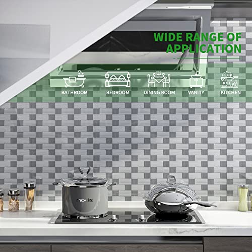 LK 10pcs Premium Self-Adhesive Metal Tiles - Peel and Stick Backsplash Tiles for Kitchen, 12"x12", Silver