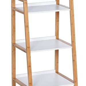 WENKO 3 Tier Ladder Shelf for Bathroom, Kitchen, Living Room, Bamboo, Storage Unit with White Shelves, Dimensions 16.93 x 29.92 x 14.17 in