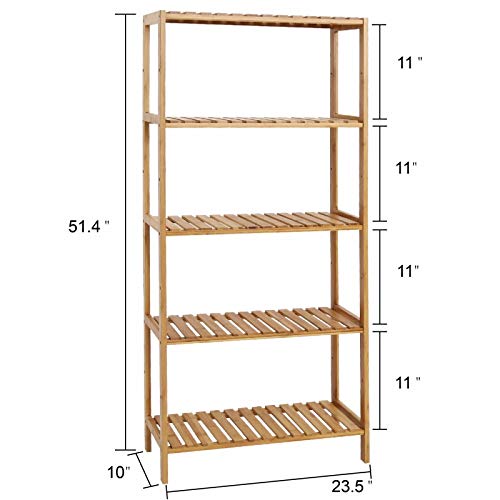 kinbor 5-Tier Bamboo Bathroon Shelf - Bamboo Shelf Storage Shelving Rack Utility Shelf Multifunctional Bamboo Rack for Bathroom Kitchen Living Room