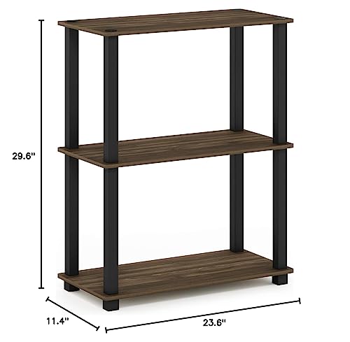 Furinno Turn-S-Tube 3-Tier Compact Multipurpose Shelf Display Rack with Square Tube, Columbia Walnut/Black