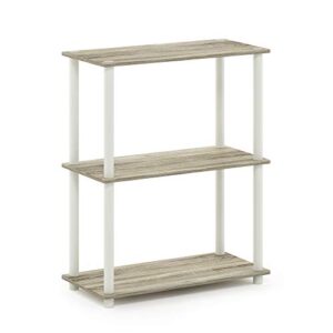 furinno turn-n-tube 3-tier compact multipurpose shelf display rack, sonoma oak/white