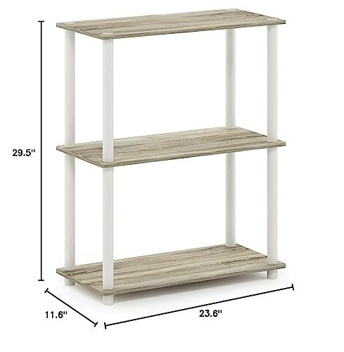 Furinno Turn-N-Tube 3-Tier Compact Multipurpose Shelf Display Rack, Sonoma Oak/White