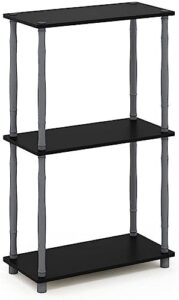 furinno turn-n-tube 3-tier compact multipurpose shelf display rack with classic tube, black/grey