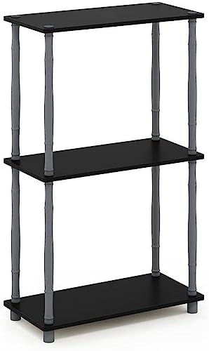 Furinno Turn-N-Tube 3-Tier Compact Multipurpose Shelf Display Rack with Classic Tube, Black/Grey