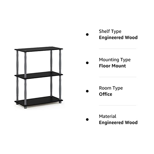 Furinno Turn-N-Tube 3-Tier Compact Multipurpose Shelf Display Rack with Classic Tube, Black/Grey