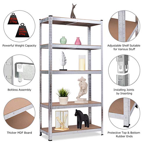 Giantex 5-Tier Shelving Rack Garage Storage Rack Adjustable Shelves Steel Multipurpose Display Stand Bolt-Free Assembly