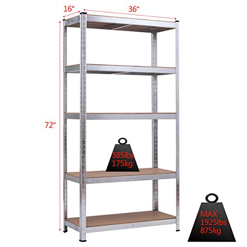 Giantex 5-Tier Shelving Rack Garage Storage Rack Adjustable Shelves Steel Multipurpose Display Stand Bolt-Free Assembly