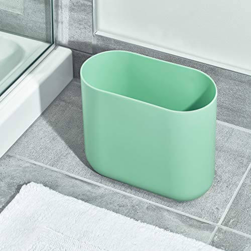 iDesign Cade Oval Slim Trash, Compact Waste Basket Garbage Can for Bathroom, Bedroom, Home Office, Dorm, College-Matte Soft Aqua