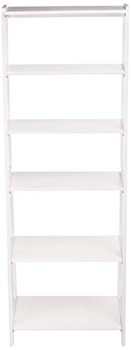 Amazon Basics Rubberwood 5 Shelf Ladder Bookcase, White, 15.03" D x 25.98" W x 74.48" H