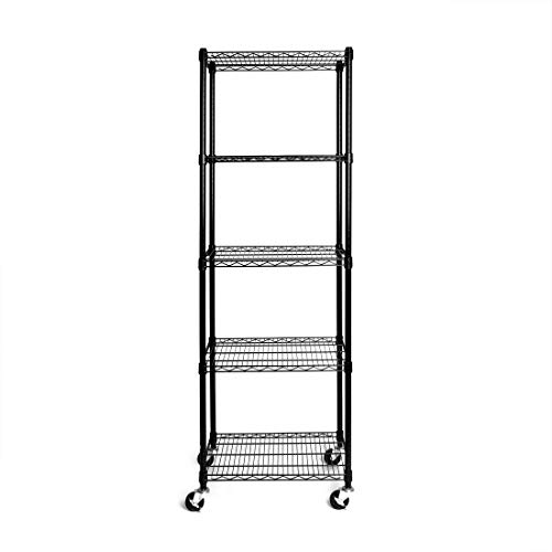 Seville Classics UltraDurable Heavy Duty NSF Solid Steel Wire Rack Storage Unit Organizer for Garage, Warehouse, Office, Restaurant, Classroom, Kitchen, 5-Tier Shelving, 24" W x 18" D, Black, 10 Count