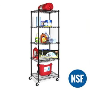 Seville Classics UltraDurable Heavy Duty NSF Solid Steel Wire Rack Storage Unit Organizer for Garage, Warehouse, Office, Restaurant, Classroom, Kitchen, 5-Tier Shelving, 24" W x 18" D, Black, 10 Count